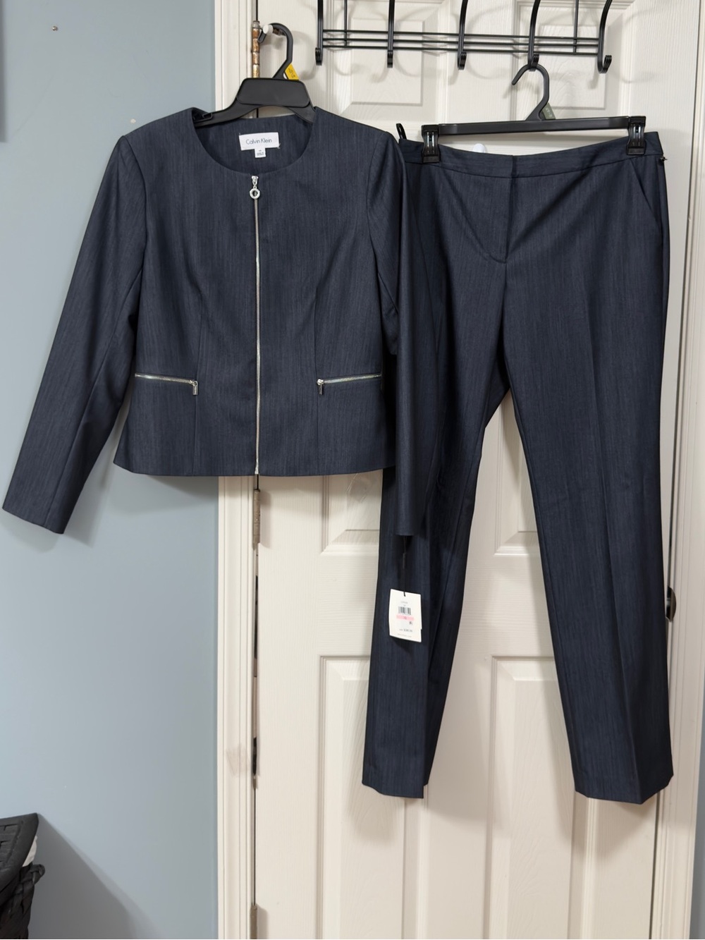 Calvin Klein Navy Two-Piece Zip-Front Pantsuit
